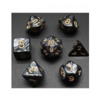 Pack 7 Dados Rol Marmoleado Negro Y Amarillo