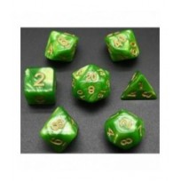 Pack 7 Dados Rol Marmoleado Verde Y Amarillo