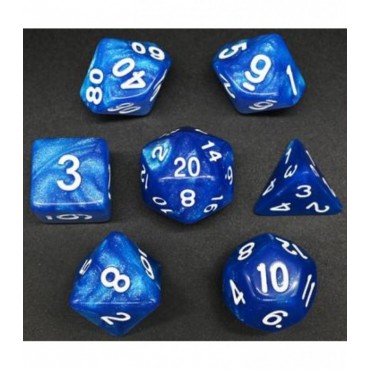 Pack 7 Dados Rol Marmoleado Negro Azúl Y Blanco