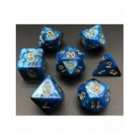 Pack 7 Dados Rol Marmoleado Azúl Negro Y Amarillo