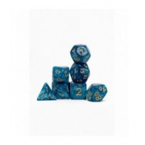 Pack 7 Dados Rol Marmoleado Verde Azulado Y Amarillo