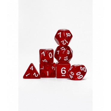 Pack 7 Dados Rol Transparente Rojo Y Blanco