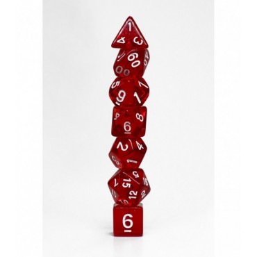 Pack 7 Dados Rol Transparente Rojo Y Blanco