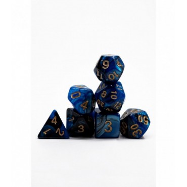 Pack 7 Dados Rol Marmoleado Azul Negro Y Amarillo