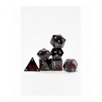 Pack 7 Dados Rol Metálicos D&D Dragón Rojo y Negro