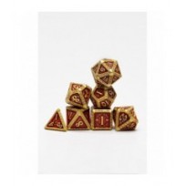 Pack 7 Dados Rol Metálicos D&D Arcano Oro Rojo