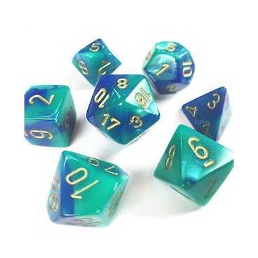 Gemini Polyhedral Blue-teal W/gold Set (7)
