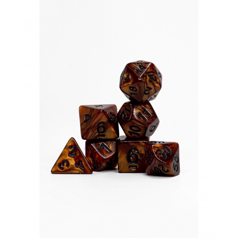 Set de dados Pack 7 Dados Rol Marmoleado Marrón Y Negro para juegos de mesa y rol