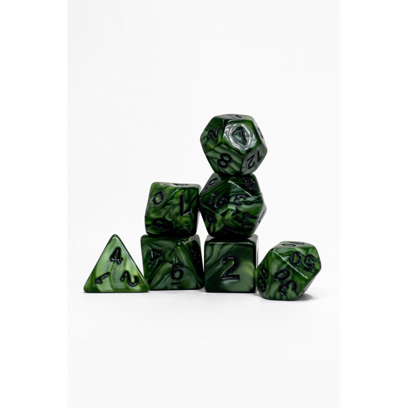 Set de dados Pack 7 Dados Rol Marmoleado Verde Y Negro para juegos de mesa y rol