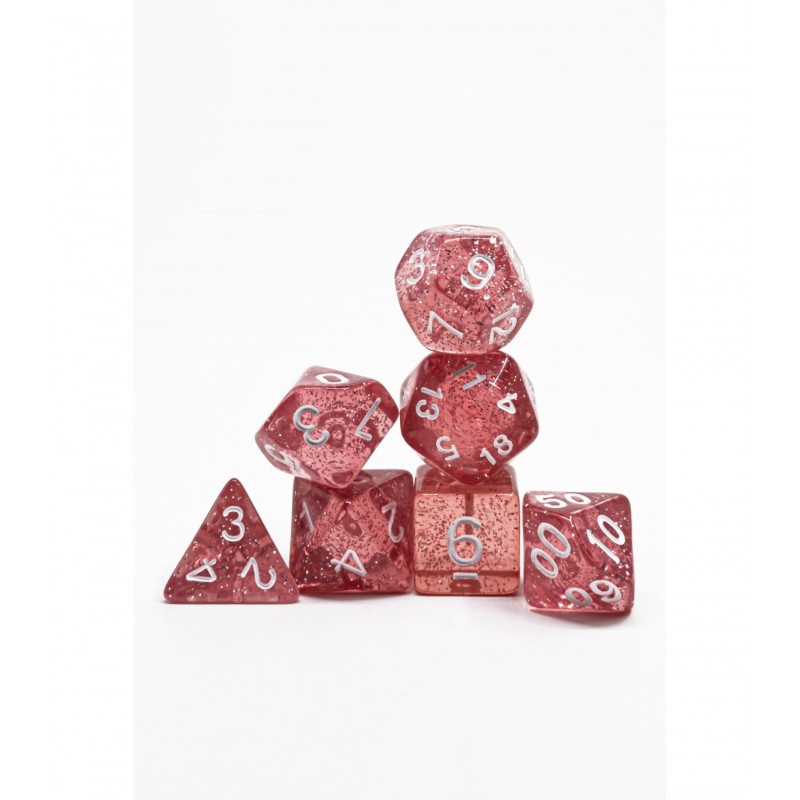 Set de dados Pack 7 Dados Rol Brilli Rosa Y Blanco para juegos de mesa y rol